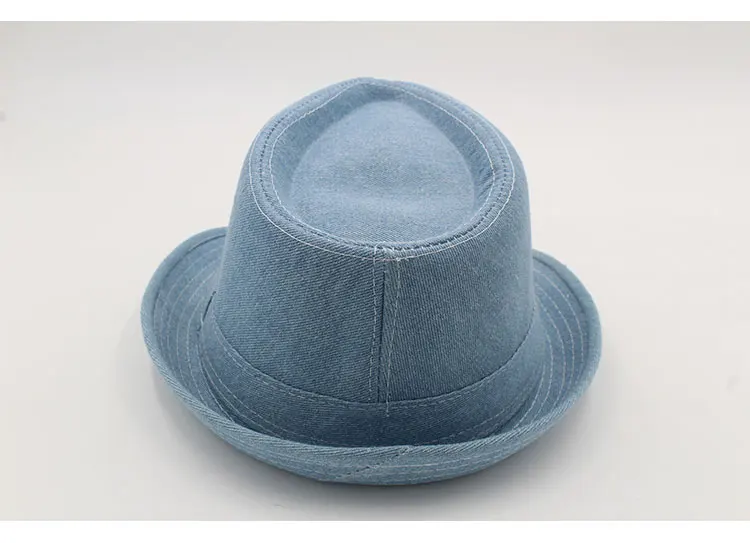 Women Men's Classic  Structured Gangster Trilby Fedora Hat mens panama men fedora hat denim (1)