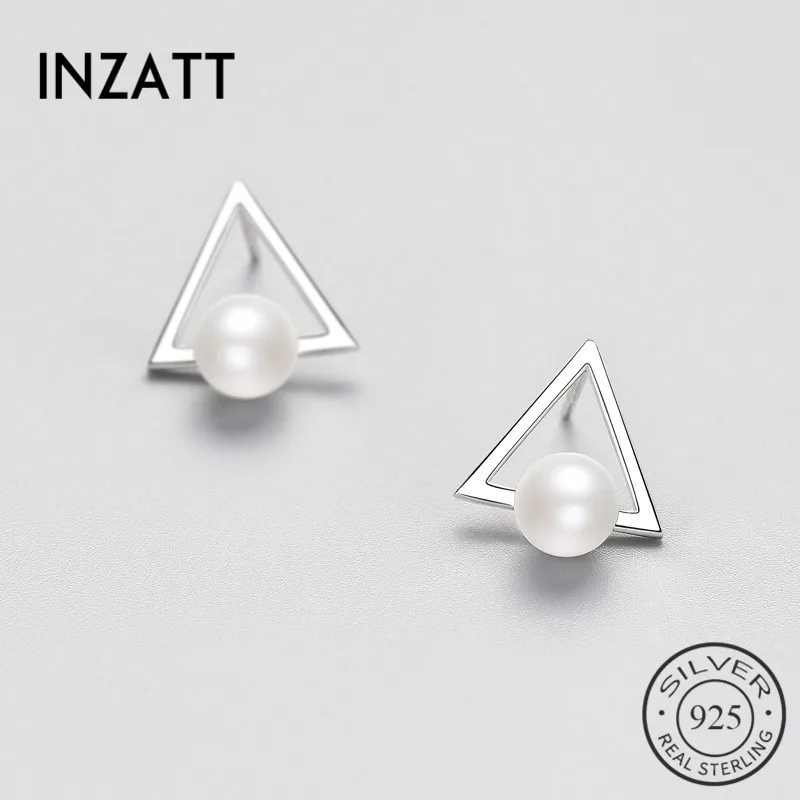 INZATT Мода Настоящее стерлингового серебра 925 жемчужные серьги TriangleFor Для женщин элегантные ювелирные аксессуары классический Brincos подарок