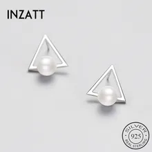 INZATT Мода Настоящее стерлингового серебра 925 жемчужные серьги TriangleFor Для женщин элегантные ювелирные аксессуары классический Brincos подарок