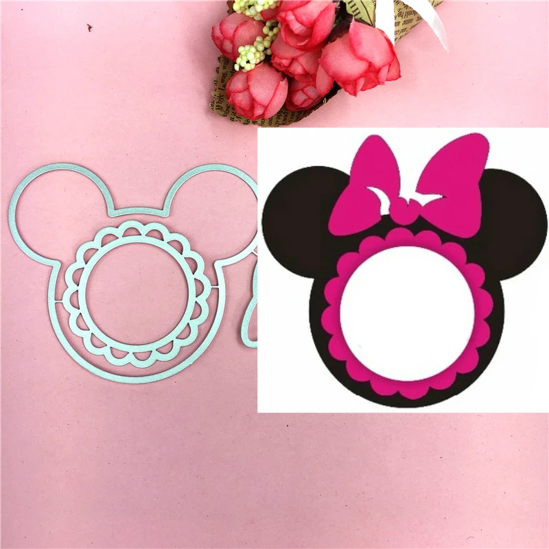 

1PCS Mickey Minnie bow cutting die+1PCS carft Tag Stencil For DIY Scrapbook Paper Card Decorative Craft Embossing Die Cut