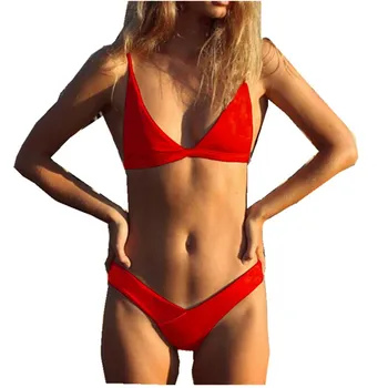 

ITFABS Swimwear Women red yellow pink Padded Bra bikini set Bandage trangle Swimsuit Push-up Bikini Beach wear women female