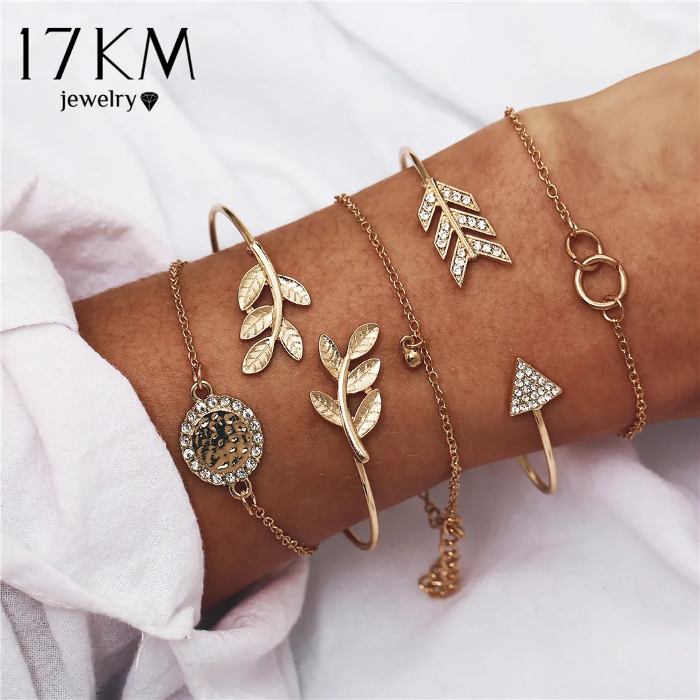 Gold Color Bracelets & Bangles Set For Women Vintage Heart Moon Star Adjustable Bracelet 2019 Female Fashion Jewelry 4 Pcs/ Set