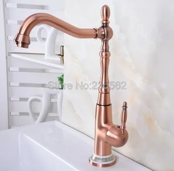 

Red Coppe Deck Mounted Bathroom Basin Faucet Vessel Sink Mixer Taps Swivel Spout Cold & Hot Water Faucets lnf627