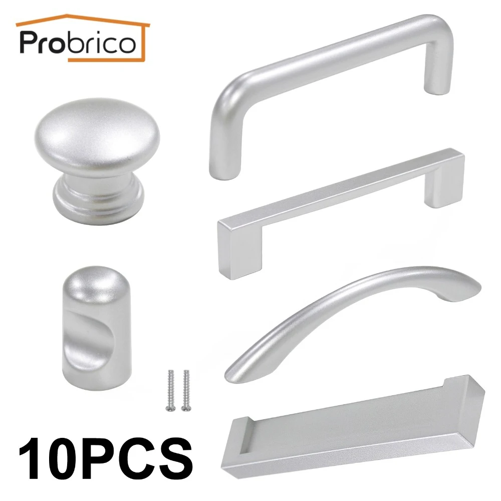 Probrico 10 Pcs Plastic Kitchen Handle Sliver Furniture Drawer Knob Cupboard Wardrobe