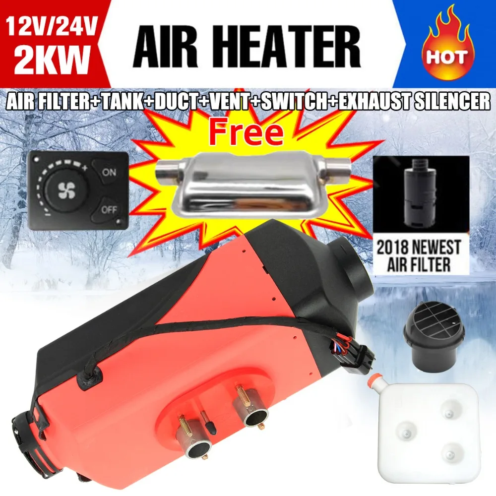 

12V/24V 2000W Parking Diesels Air Heater Single-hole Switch with Muffler Universal For Tank Vent Duct Thermostat Knob Switch