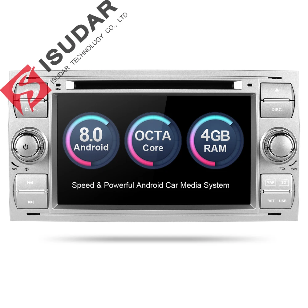 Sale Isudar Car Multimedia Player GPS Android 8.0 2 Din Stereo System Radio For Ford/Focus/Mondeo/Kuga Octa Core Wifi Microphone DVR 1