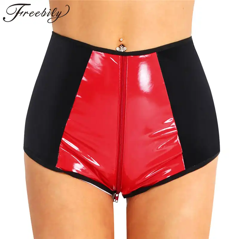 high waisted pvc shorts