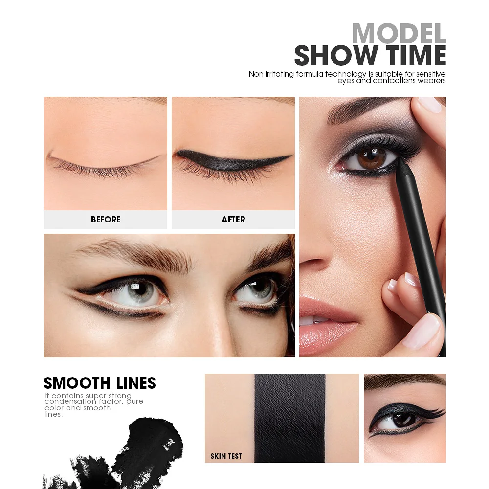 HENLICS набор для макияжа глаз Тушь + Черный Eye Liner Pencil Make Up Brush Tool 24 часа Долгое