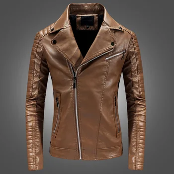 

B Newest Motorcycle Leather Jacket Men Classic Design Multi-Zippers Biker Jackets Male Bomber Leather Jackets Coats