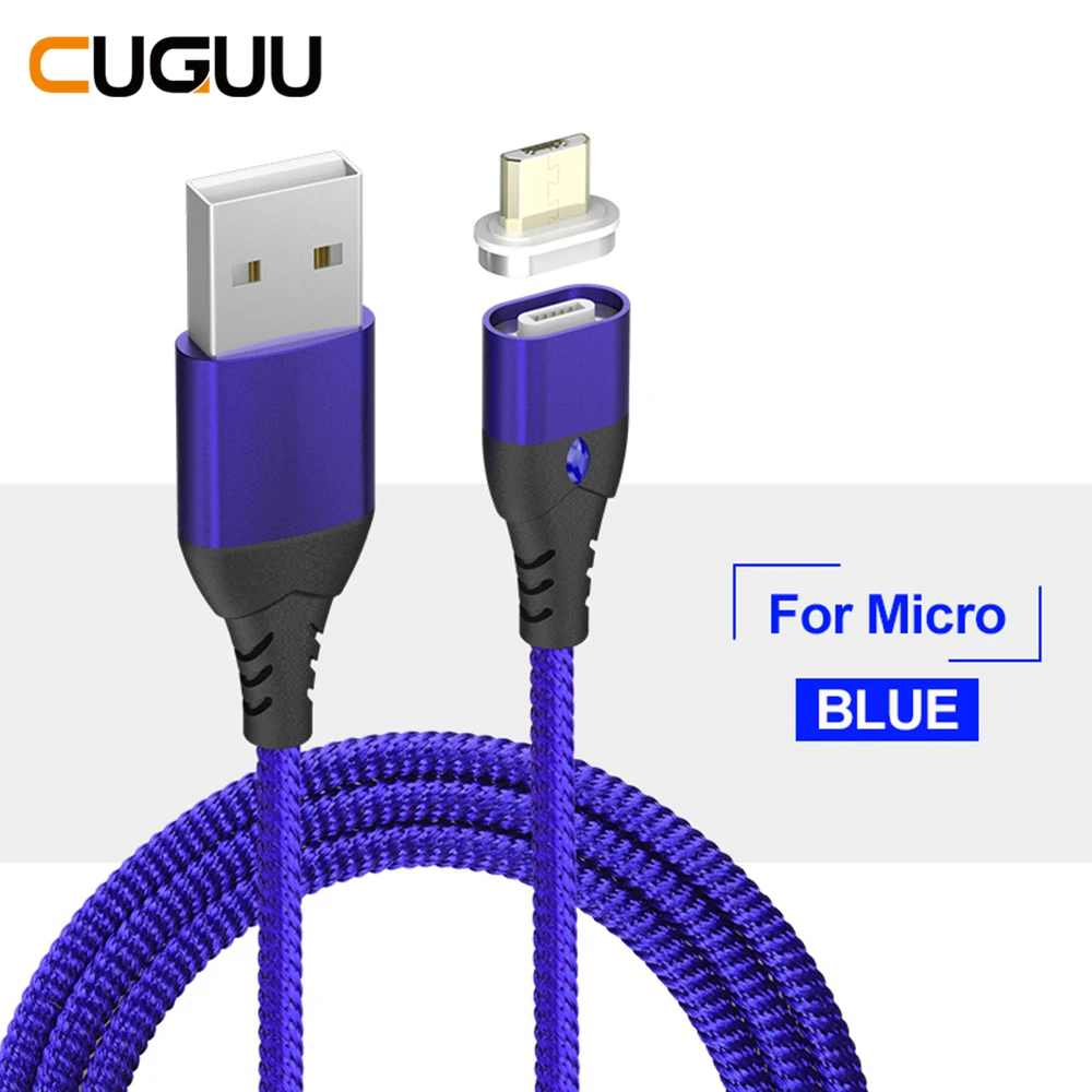 Магнитный кабель Micro USB 3A кабель для быстрой зарядки type C провод Магнитный кабель для передачи данных USB кабель для iPhone Xiaomi 1 м светодиодный - Цвет: Blue For Micro