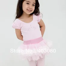 Корейская розовая и белая балетная юбка с короткими рукавами для детей от 4 до 8 лет юбка на подтяжках для девочек танцевальное платье