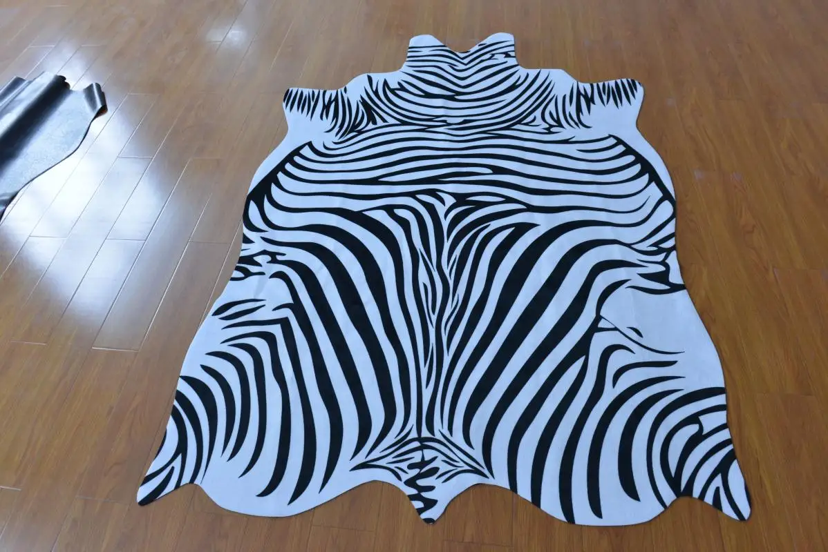 

Black Cowhide rug leopard tiger printed carpet for home animal Mat Imitation Leather Zebra Striped White Natural Shape Cowskin