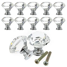 10pcs/lot 30mm Clear Diamond Shape Crystal Glass Pull Handle Cupboard Cabinet Drawer Door Furniture Knob Freeshipping SJ-1003