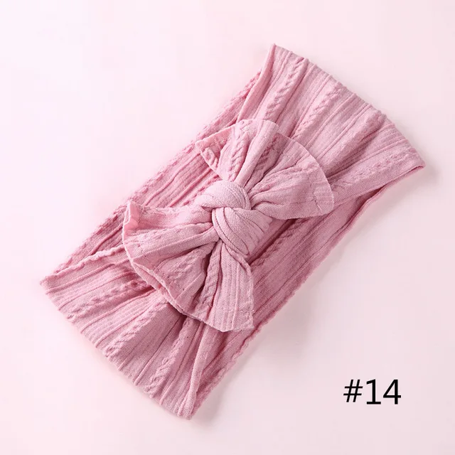 1PCS New Braid Nylon Bow Headbands,Cable Knit Solid Wide Nylon Headbands Turban, Baby Girls Head Wrap Hair Accessories 27 colors A2NSNSFB-9568-14