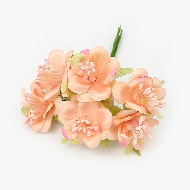 HUADODO 6 шт. 4 см искусственные цветы сливы с тычинки Мини Шелковый цветок для свадебного украшения скрапбукинга венок DIY Искусственные цветы - Цвет: Шампанское