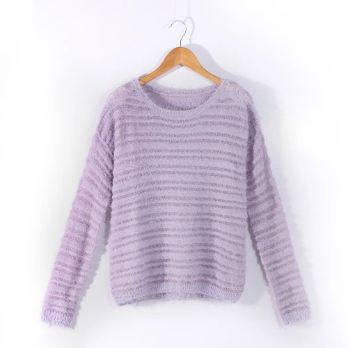 Garemay мохер пуловер свитер женские вязаные свитера с длинным рукавом Свободные О-образным вырезом хеджирования женский Свитера, пуловеры Тянуть Роковой - Цвет: Purple