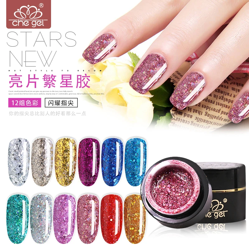 

12 Colors 6G CHE Glitter Shiny Speckled Stars Gel Soak Off LED UV Nail Art Polish Manicure Gel DIY Salon Tips 25-36#
