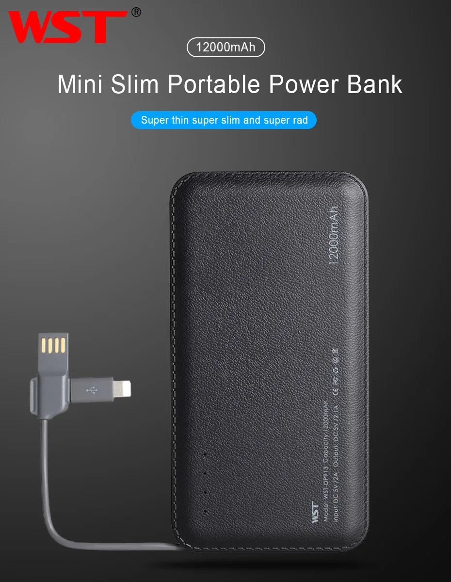 WST 12000mAh Portable Mobile External Battery Phone Power Bank Battery Pack Powerbank For iPhone Samsung Phone Poverbank Charger (7)