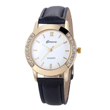 

Women Geneva Watch Fashion Leather Stainless Steel Analog Quartz Wrist Watches Relogio Feminino
