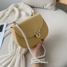 Saddle Beading Crossbody Bags For Women 2019 High Quality PU Leather Luxury Handbag Designer Ladies Pearl Shoulder Messenger Bag Saddle Beading Crossbody Bags For Women 2019 High Quality PU Leather Luxury Handbag Designer Ladies Pearl Shoulder Messenger Bag
