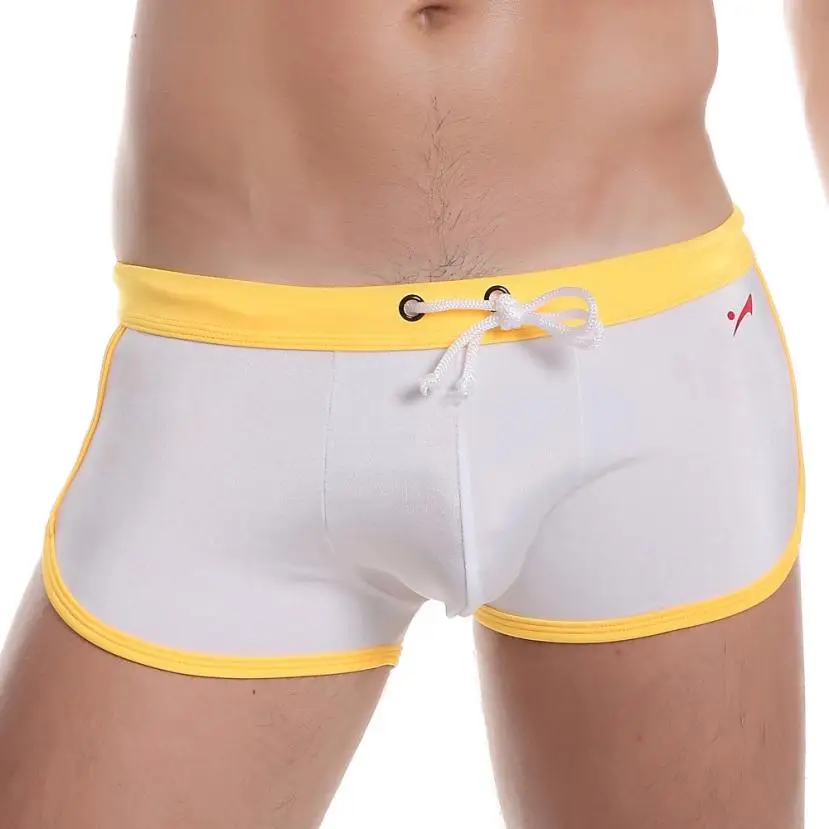 Новые обтягивающие лоскутные сексуальные мужские спортивные беговые шорты для плавания нижнее белье трусы боксеры - Цвет: Белый