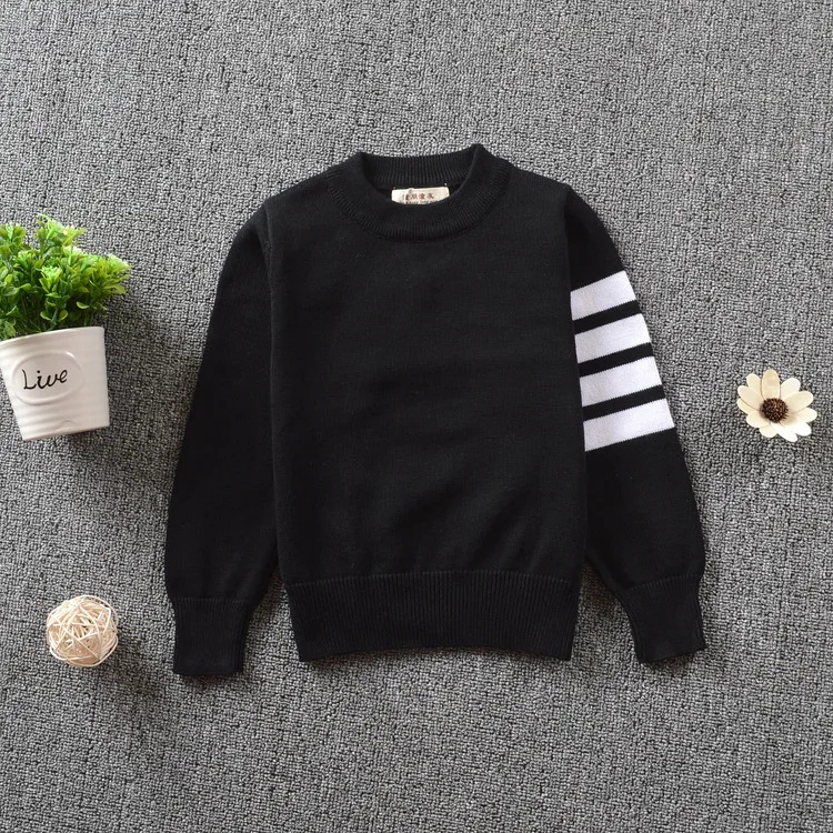 Брендовый свитер детский пуловер высококачественный шерстяной вязаный свитер с круглым вырезом и длинными рукавами для мальчиков и девочек - Цвет: Черный