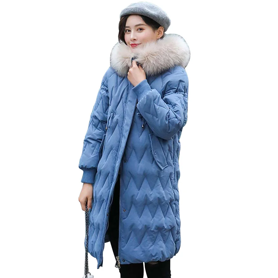 пальто женское зимнее 2018 года Модная хлопковая стеганая Меховая куртка с капюшоном Длинная куртка Женская зимняя парка женская верхняя