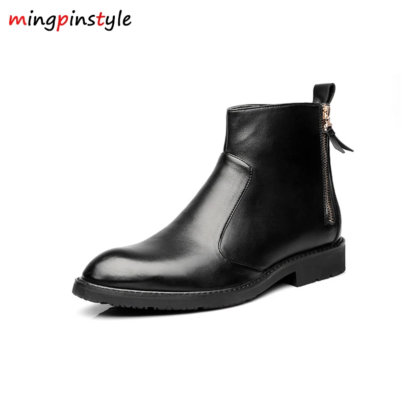 

MINGPINSTYLE New Brand Men Boots Comfortable Warm Waterproof Quality Fashion Ankle Boots Casual Men Leather Boots Bota Masculina