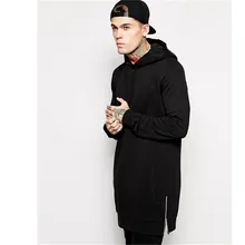 Neue Ankunft Freies Verschiffen Mode männer Lange Schwarz Hoodies Sweatshirts Feece Mit Seitlichem Reißverschluss Longline Hip Hop Streetwear Shirt