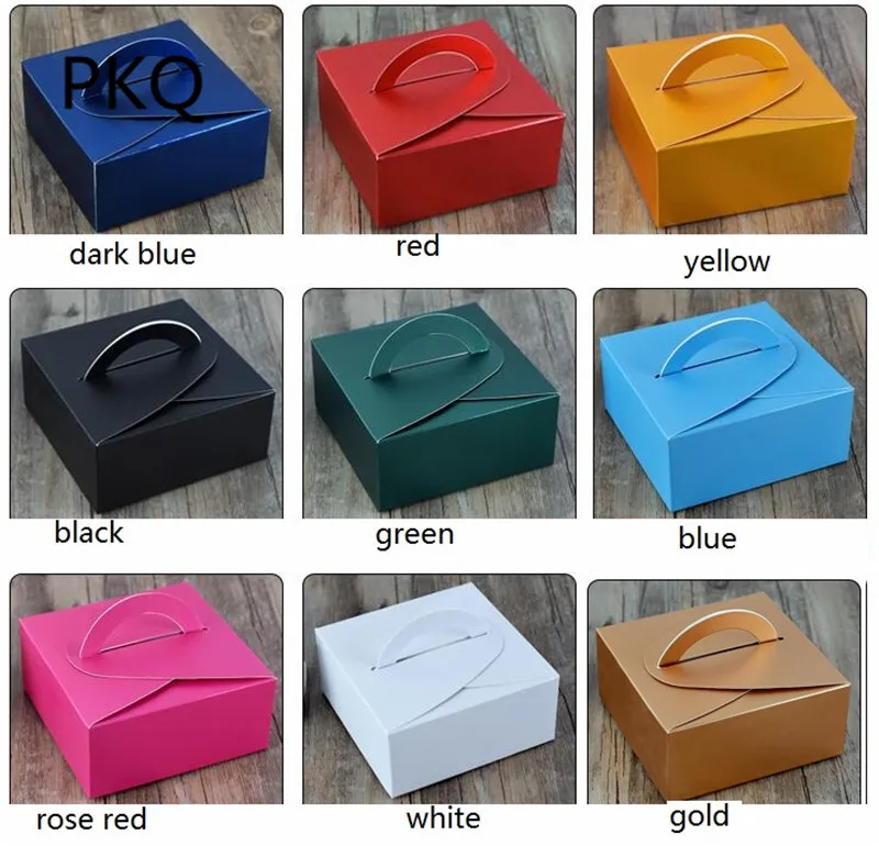 

10pcs/lot Colored Cardboard paper cookie cake packaging box 14x14x6.5cm Large Single Cupcake Christmas Cake boxes with handle