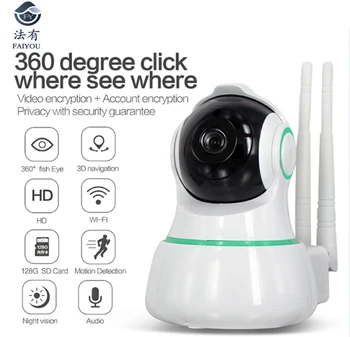 

FAIYOU WIFI Mini CCTV Camera IP P2P HD Video 1MP 720P Night Vision 10m Rotation 355 Degree and Vertical 70 Degree 3D Navigation