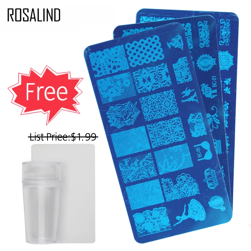 

ROSALIND 4PCS/Set Stamping Nail Art Plates + Stamp tool Set for DIY Manicure Nail Design Tool Decoration Stencil for Nails