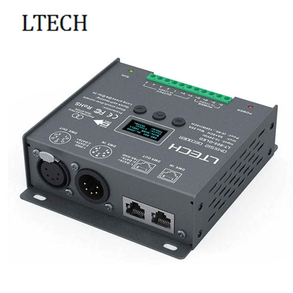 Ltech Led DMX Decoder DC12V -24V input5A*5CH Max 25A 600W output RGB/RGBW CV XLR-3/RJ45 Connector OLED Screen | Лампы и освещение