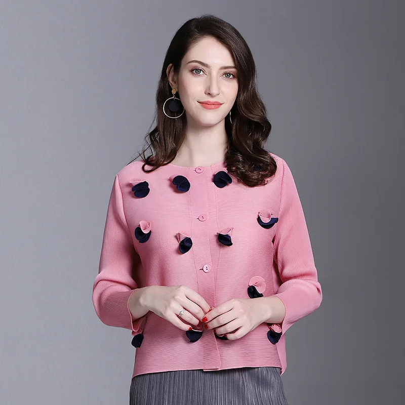 Новинка Miyak плиссированная Женская тонкая короткая рубашка на одной пуговице с цветочным принтом однотонная Милая рубашка повседневная одежда
