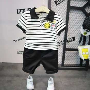 

WNLEIGEL boys fashion clothing set kids turn down collar short sleeve t shirt and white black short set baby clothes 2-7 years