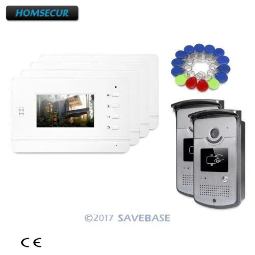

HOMSECUR 2 Outdoor Units + 4 Indoor Units 4.3inch Video Door Entry Security Intercom with One Button Unlock for Apartment