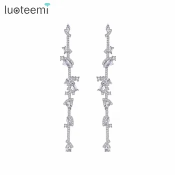 

LUOTEEMI Brand Design Long Drop Earrings for Women Wedding Party luxury Various Shapes CZ Trendy Jewelry Kolczyki Christmas Gift
