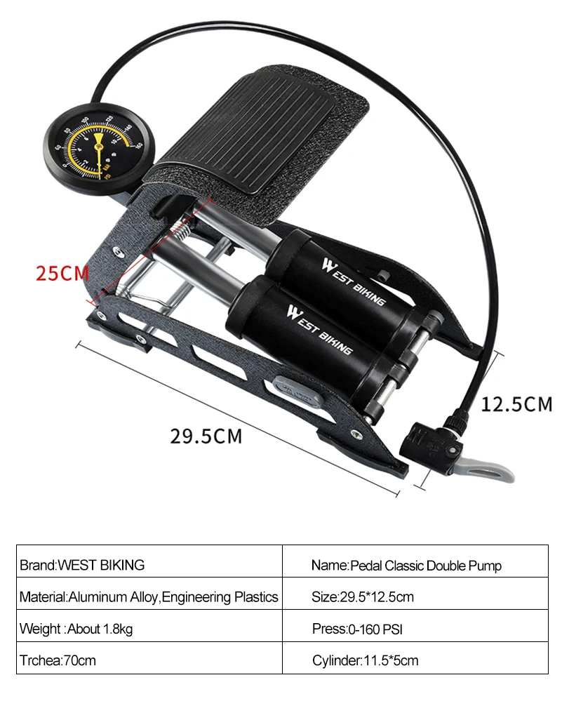 WEST BIKING велосипедный ножной воздушный насос высокого давления без скольжения велосипедный насос с двойной трубкой Schrader Presta автомобильный мотоцикл MTB велосипедный насос