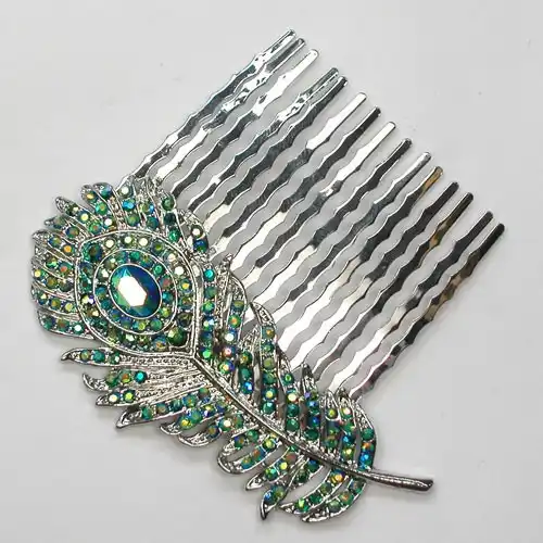 Гребешок для волос Green AB Стразы L041|feather hair comb|hair combrhinestone comb |