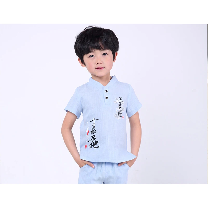 ActhInK/летние мальчики ретро китайцы комплект из 2 предметов дети Китайский Стиль костюм мальчиков хлопок и лен дышащая Костюмы комплект