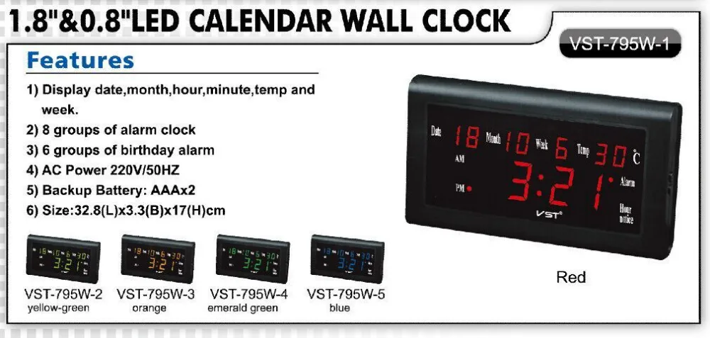  Best Selling Large LED Digital wall Clock Modern Design With Thermometer And Hygrometer VST795w - 32816952260