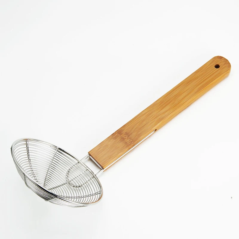 Stainless Steel Kitchen Strainer Wooden Handle Filter Noodles Colander