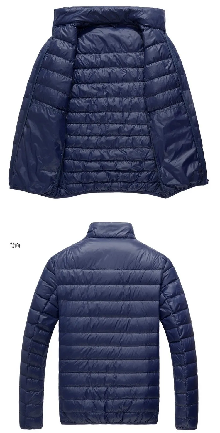 2019 Autumn Winter Ultra Thin Lightweight Down Jacket Men Stand Collar White Duck Down Coat Plus Si