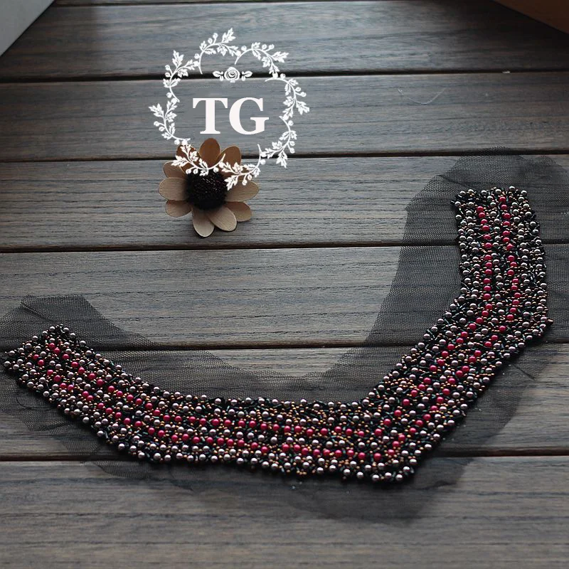 

Fashion DIY Handmade Heavy Beaded Lace Collar Applique Nude Fake Collar Vintage Collar Applique LSHB441