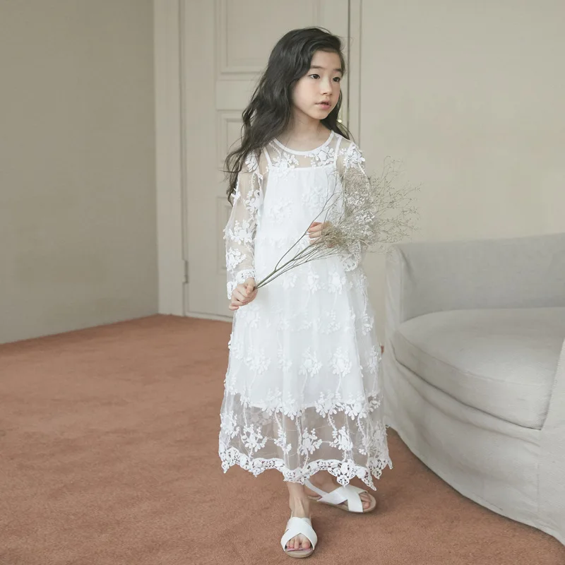 

2019 spring and summer new children's clothing girls fairy silk yarn long-sleeved dress in the big children's clothes