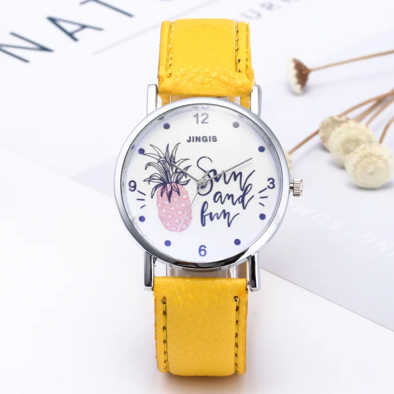 

Brand New Women Pineapple Leather Band Analog Quartz Wristwatch For Ladies Clock Dial Casual Female Student Sport Watches Gifts