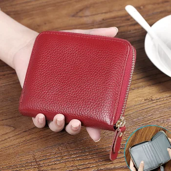 

Genuine Leather Women Wallets Ladies Wallet Women Short Money Bag Small Zipper Purse Card Holder Purple Clutch for Woman Purses