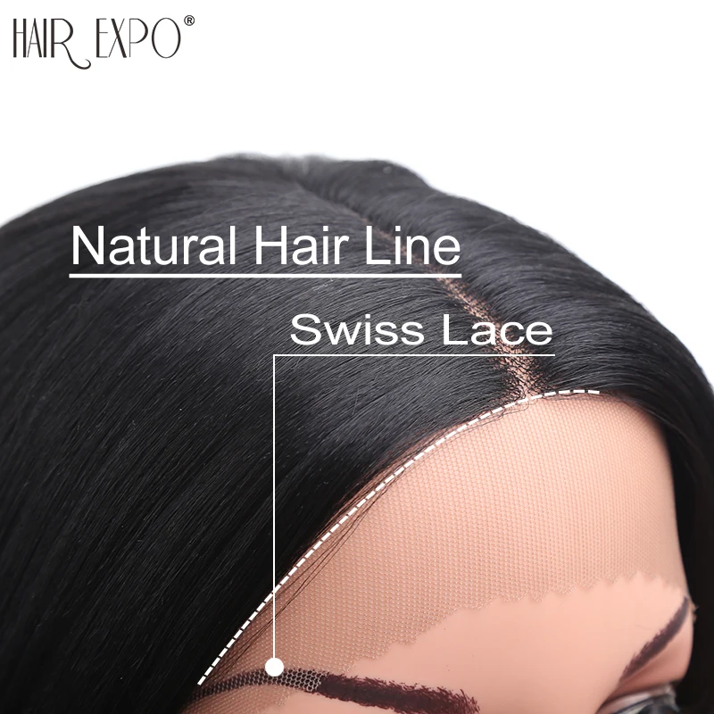 8inch Short Straight Bob Wigs Synthetic Lace Front Wig Heat Resistant Fiber Black Hair Middle Part Lace Wig Hair Expo City