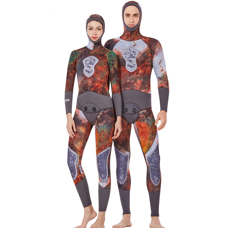 

3 MM Two Piece Women Camouflage Neoprene Scuba Diving Wetsuit Men Hood Surfing Back Zipper Snorkeling Spearfishing Diving Suit