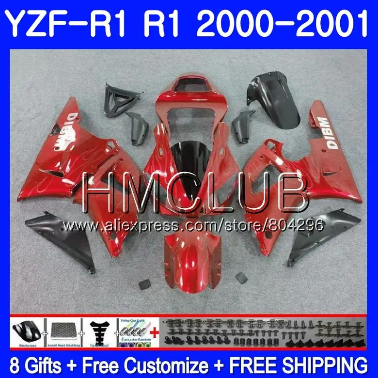 

Bodys For YAMAHA YZF 1000 YZF R 1 YZF R1 00 01 YZF-1000 Frame 108HM22 YZF1000 Silvery red YZFR1 00 01 YZF-R1 2000 2001 Fairing
